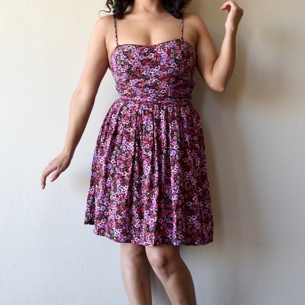 vintage 90s red and purple ditsy floral print cute romantic mini dress size 6